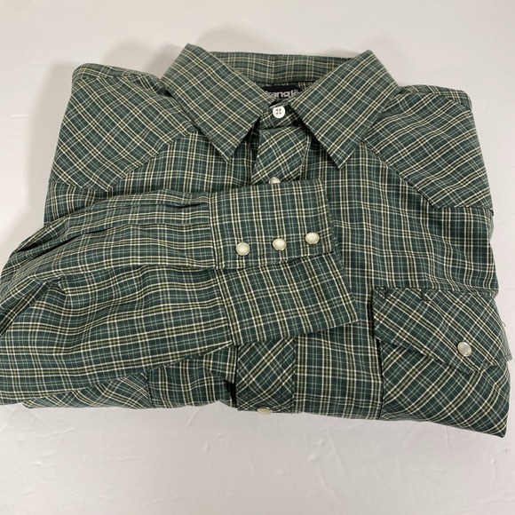 Wrangler Other - Wrangler Pearl Snap‎ Shirt Mens XL Green Plaid L/S Western Cowboy Rodeo W1